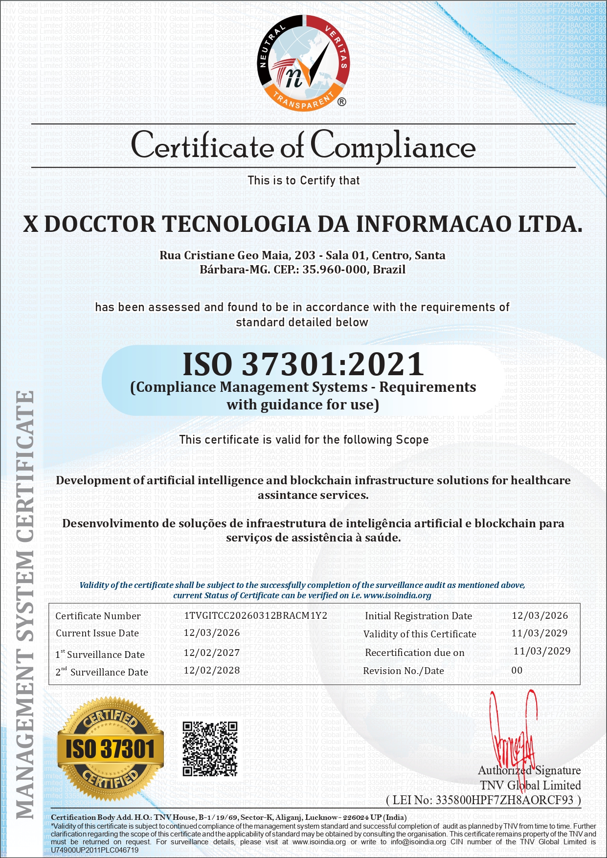 Certificado ISO 37301 da Xdocctor
