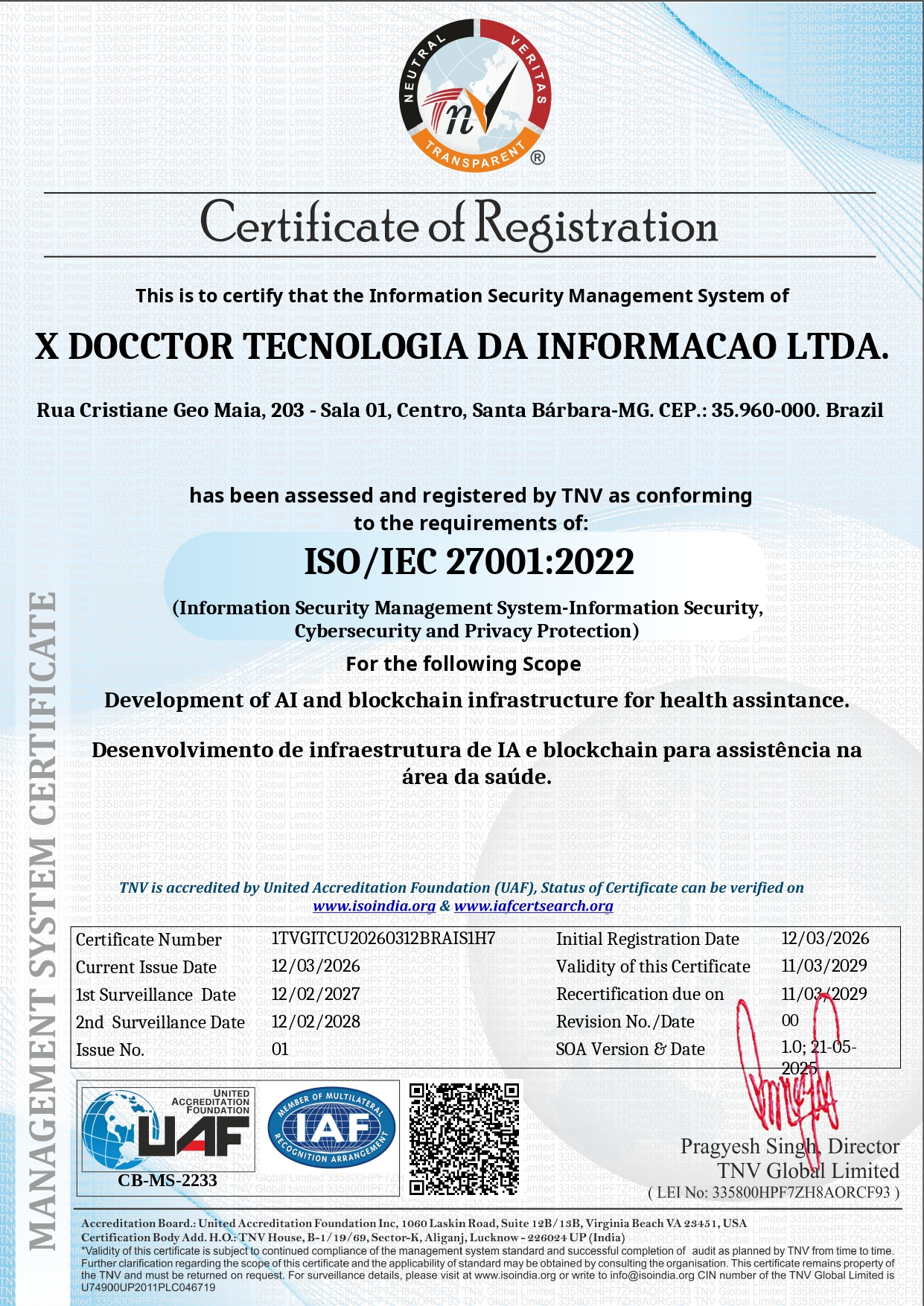 Certificado ISO 27001 da Xdocctor